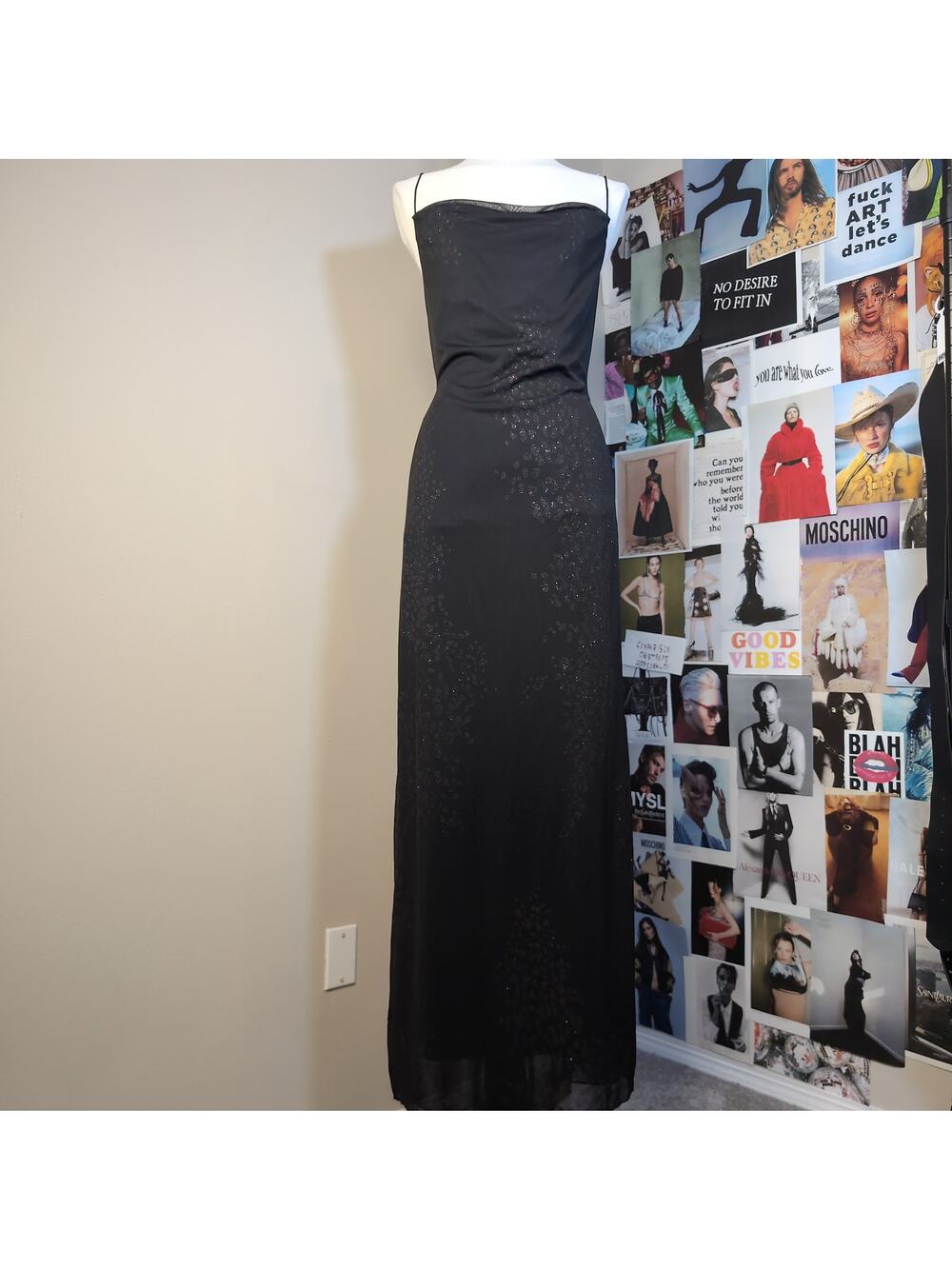 Black Glitter Whimsy Mesh Maxi Dress Y2k
